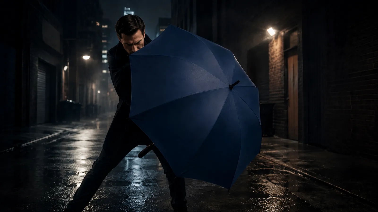Long umbrella — self-defense use on a night walk