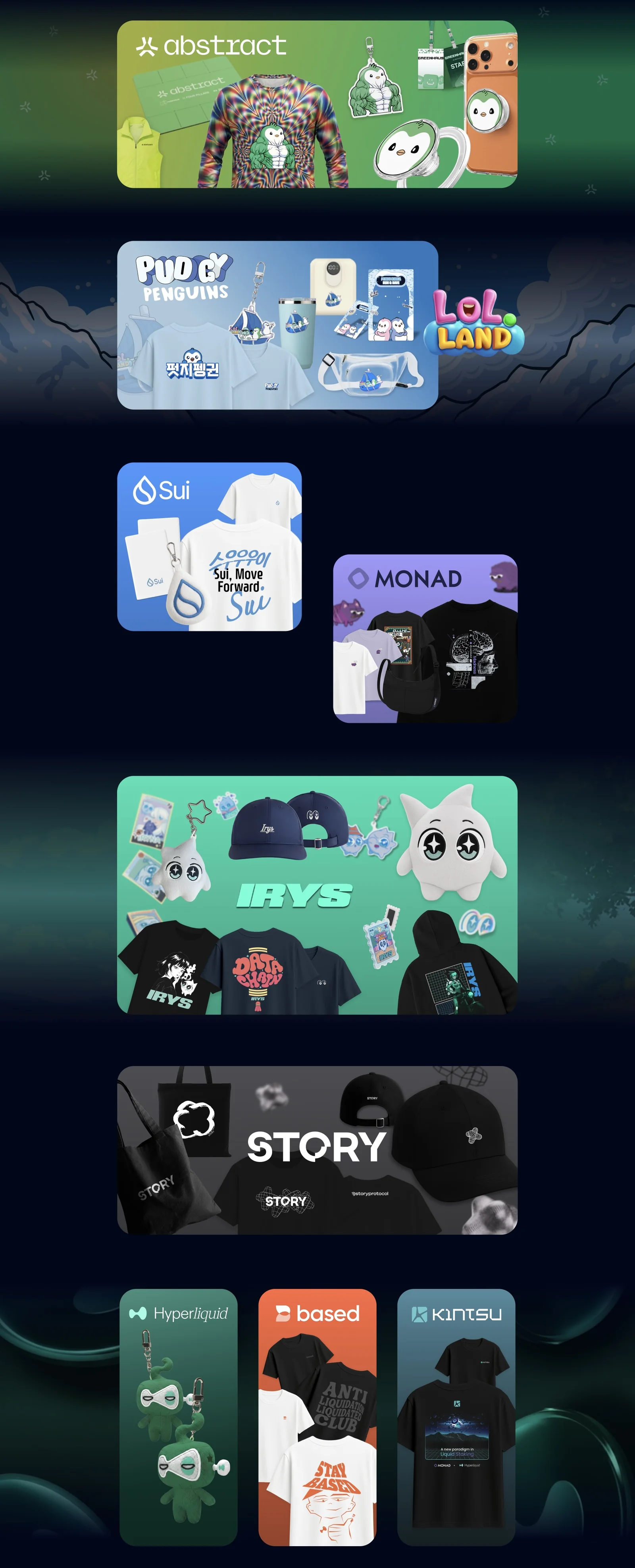 O-SEAN Web3 포트폴리오: Abstract · Pudgy Penguins · Sui · MONAD · IRYS · STORY · Hyperliquid · Based · K1NTSU